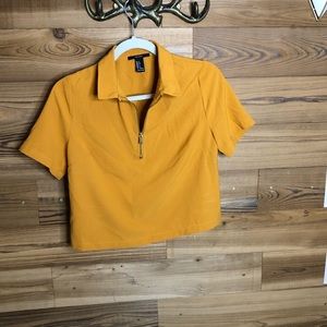 Mustard crop top shirt with collar